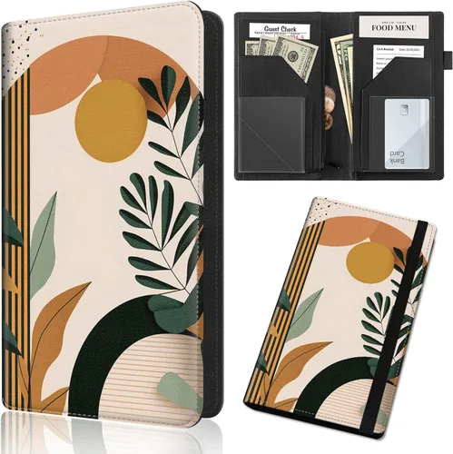 Server Book,Waitress Book,5x9 Inch Server Books for Waitress & Waiter, Cute PU Leather Serving Book Guest Check Presenters Organizer with Zipper