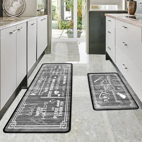 Miniatura 10 de Voanos Alfombras de Cocina de Café, Alfombrillas de Microfibra Lavables Antideslizantes para Piso de Cocina, Juego Decorativo de Alfombra Acolchada