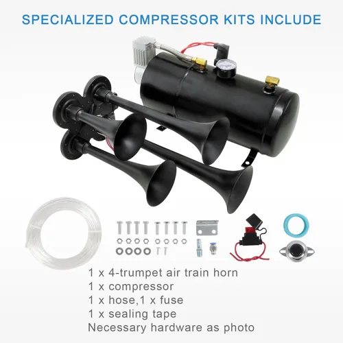 Miniatura 3 de Kit de bocinas de tren de 150DB con 4 trompetas, súper fuerte con compresor de aire de 150 PSI 12V, tanque compresor de bocina de aire