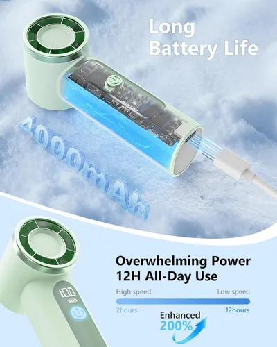 Miniatura 4 de Ventilador de mano portátil, mini ventilador personal turbo recargable de 4000 mAh, diseño de bolsillo para viajes, conciertos, juegos deportivos