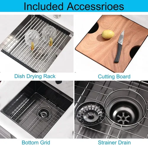 Miniatura 6 de Fregadero de Barra Negro Bajo Montaje, Fregadero de Cocina de 12 x 15 Pulgadas de Acero Inoxidable Negro Bajo Montaje, Cuenca Pequeña de Barra