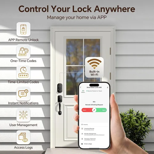 Miniatura 4 de Ulecoce Cerradura de puerta inteligente WiFi para puerta delantera, cerradura de puerta de entrada sin llave con control de aplicación, juego