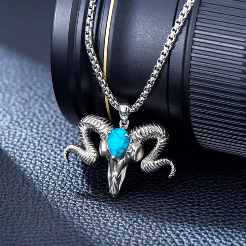 Miniatura 4 de SILBAZ Collar de calavera de cabeza de cabra de satanás, dije de calavera de cabra, baphomet de cobre, amuleto de protección del diablo satánico