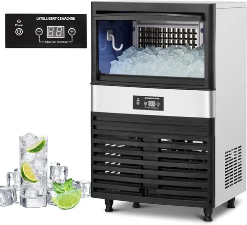 Máquina de hielo comercial de 110 libras/24 horas, máquina de hielo debajo del mostrador con cubo de hielo de 30 libras, 40 cubitos de hielo/ciclo,