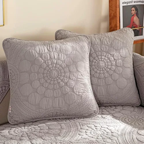 Miniatura 19 de vctops Funda de Sofá con Bordado de Círculo Bohemio de Color Sólido de Algodón Acolchado Antideslizante Fundas de Sofá Seccional Funda de Sofá