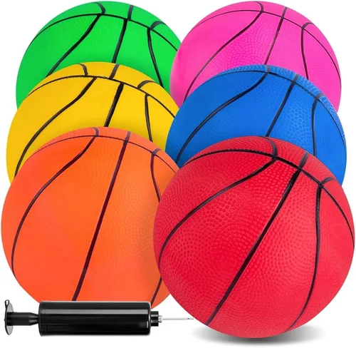 3 otters Paquete de 6 mini pelotas de baloncesto, juego de baloncesto de 7.5 pulgadas con bomba para niños, juguete de piscina, mini aro de