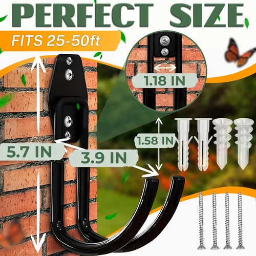 Miniatura 2 de Soporte de pared con gancho para manguera con construcción de acero resistente, revestimiento antideslizante, soporta hasta 66 libras de mangueras