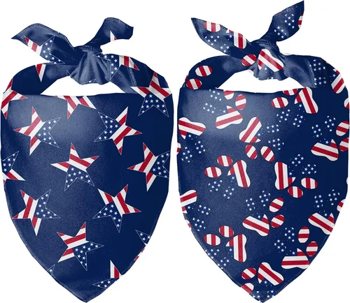 Miniatura 7 de Bandana para perro del 4 de julio, paquete de 2 bandanas de perro con bandera estadounidense para perros medianos y grandes, patriótico de Estados