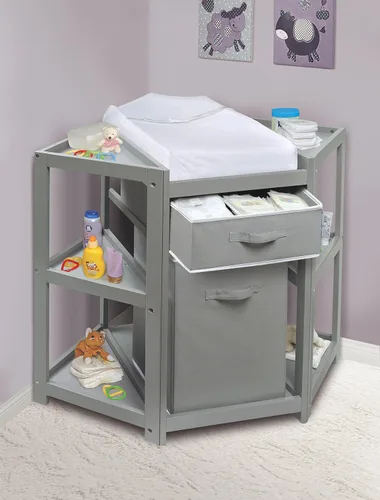 Miniatura 7 de Badger Basket Cambiador de pañales de esquina con cesta de lavandería, contenedor de almacenamiento y almohadilla contorneada para bebé - gris