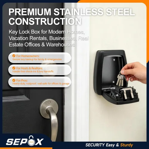 Miniatura 4 de SEPOX® Caja de cerradura de llave de acero inoxidable – Combinación de 4 dígitos reiniciable, resistente y gran espacio, resistente a la intemperie