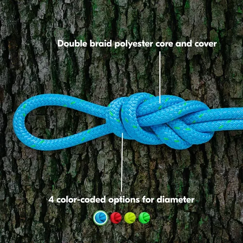 Miniatura 2 de Cuerda de toro arborista de poliéster de doble trenza de 1/2" (12 mm), revestimiento azul neón, 150 pies