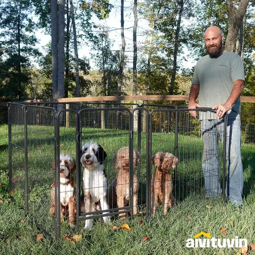 Miniatura 3 de Corralito plegable de metal para perros con puerta de puerta, valla de metal resistente para animales pequeños, perrera para exteriores