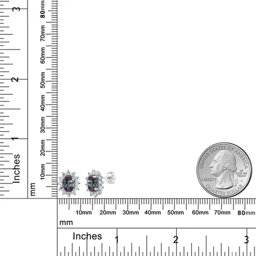 Miniatura 202 de Gem Stone King Aretes ovalados de plata de ley 925 de 0.276 x 0.197 in con piedra natal de la princesa Diana, estilo halo real para mujeres