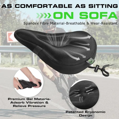 Miniatura 3 de Zacro Cojín de asiento de bicicleta, funda acolchada de gel para asiento de bicicleta para hombres y mujeres, cómodo, asiento de bicicleta
