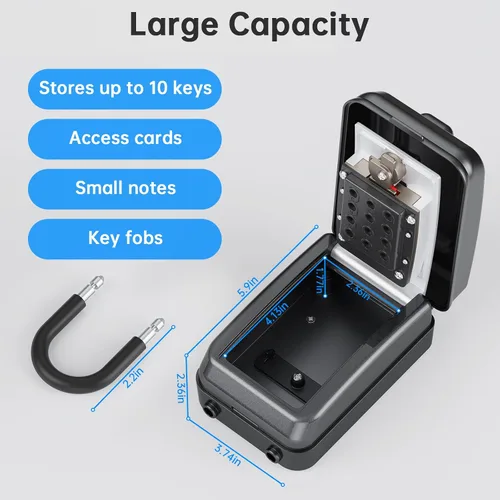 Miniatura 6 de Caja de Seguridad para Llaves MAILADA, Caja de Seguridad con Combinación de 12 Dígitos para Llaves, Código de Reposo, Gran Capacidad y Resistente a