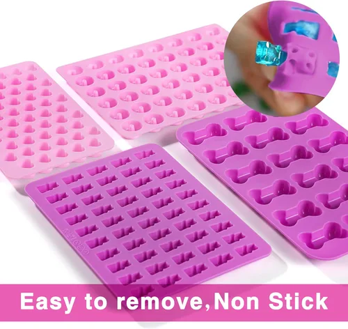Miniatura 4 de Moldes de caramelo de gomita, 4 moldes de silicona para chocolate con 4 cuentagotas, moldes antiadherentes para caramelos, ganache, cubitos