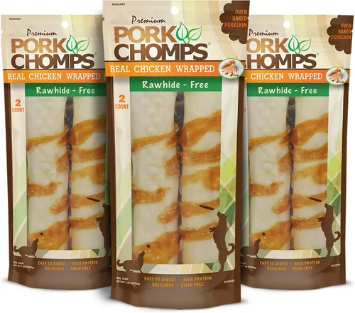 Miniatura 10 de Pork Chomps Masticables de piel de cerdo horneada para perros, rollos de 8 pulgadas, 18 unidades (paquete de 1)