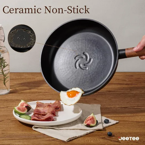 Miniatura 4 de JEETEE Juego de utensilios de cocina de cerámica, 15 ollas y sartenes antiadherentes con asas extraíbles, juego de utensilios de cocina de inducción