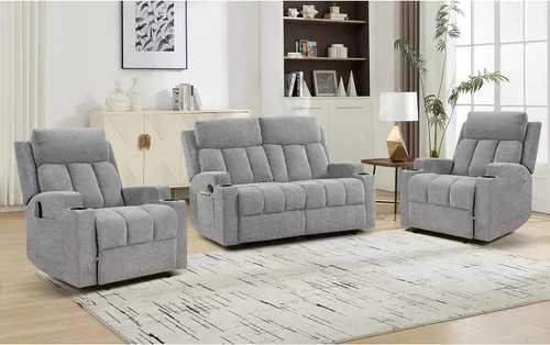 Miniatura 15 de CANMOV Juego de sofá modular reclinable manual, juegos de muebles de tela en forma de L, sofá esquinero modular reclinable y silla reclinable