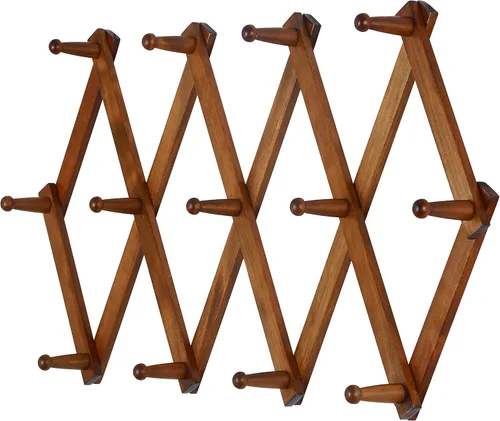 Miniatura 37 de Dseap Acordeón de pared: Perchero de pared expandible de madera de 16" de alto, soporte para sombreros, gancho de acordeón para gorras de béisbol