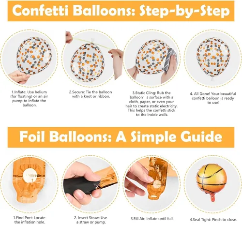 Miniatura 3 de Globos de Baloncesto, Globos de Confeti Naranja Negro Metálico Plateado con Globo de Papel de Aluminio de Baloncesto para Cumpleaños de Niño Fiesta