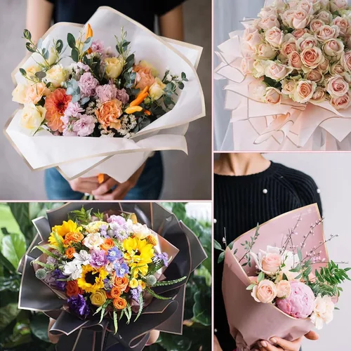Miniatura 4 de FF Sgdfc 300 hojas de papel de regalo de flores con borde dorado, impermeable, ramo de embalaje, suministros de ramo de floristería para bodas