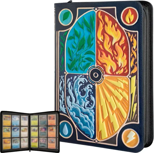 Miniatura 10 de Carpeta de tarjetas coleccionables – Álbum de 9 bolsillos con cremallera – Carpeta de carga lateral 360 para TCG – Piel sintética 3D – Para MTG, Azul