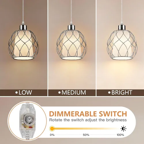 Miniatura 4 de Cinkeda Luces colgantes con cable de enchufe, lámparas colgantes que se enchufan a la toma de corriente con interruptor regulable y cable Plateado