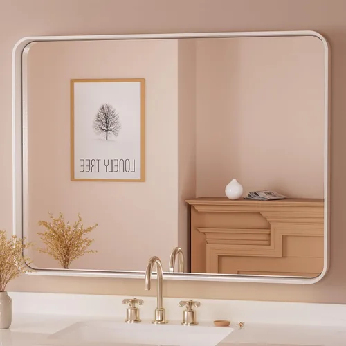 Miniatura 66 de TETOTE Espejo de marco dorado cepillado de 16 x 24 pulgadas, espejo de tocador de baño de latón dorado para pared, espejo enmarcado rectangular