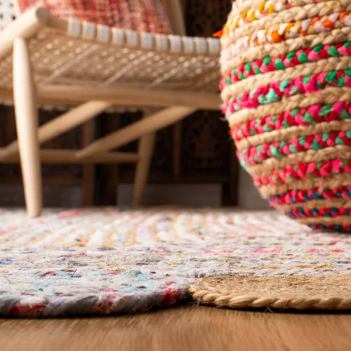 Miniatura 4 de SAFAVIEH Cape Cod Collection - Alfombra decorativa, 4 x 6 pies, beige y multicolor, hecha a mano de yute y algodón, trenzada estilo bohemio, ideal