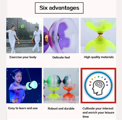 Miniatura 6 de Chinese Yoyo Diabolo Set - Triple Rodamientos LED Diábolo con Diablo Sticks & Net Bag (azul)
