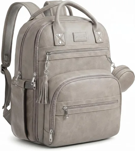 Miniatura 8 de ROSEGIN Mochila para pañales de cuero vegano de alta calidad con cambiador impermeable, cremalleras reforzadas y sin olor, organizador profesional