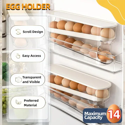 Miniatura 8 de Soporte para huevos para refrigerador, organizador automático de huevos rodante para refrigerador, dispensador de huevos apilable de 2 capas
