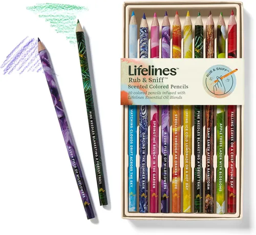 Lifelines Lápices de Colores Perfumados, Paquete de 10 Paleta Clásica - Juego de Lápices de Colores para Frotar y Oler Infundidos con Mezclas de