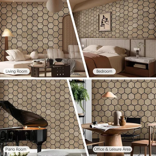 Miniatura 6 de Paneles de pared para pared interior – 4 paneles de pared hexagonales – Paneles acústicos hexagonales – Paneles de chapa de madera de nogal natural