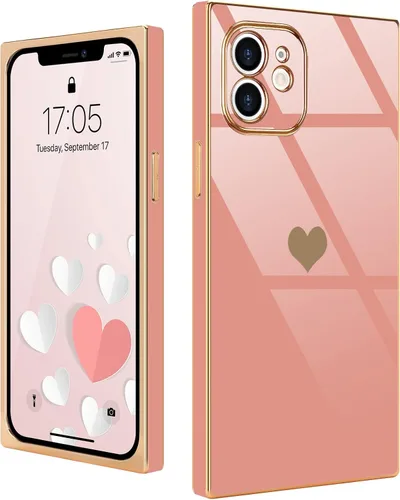Miniatura 41 de Compatible con iPhone 12 Funda Rectangular Bonita Chapado Dorado Lujo Corazón de Amor Funda de Teléfono para Mujeres Niñas A Prueba de Golpes
