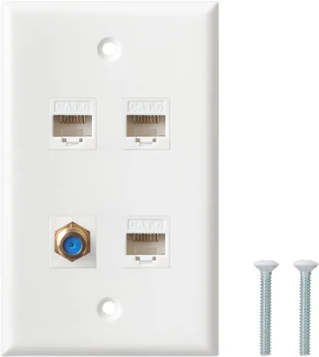 Miniatura 11 de Placa de pared coaxial Ethernet, 2 puertos Cat6 Keystone hembra a hembra, 1 puerto tipo F conector coaxial Keystone placa de pared - Blanco
