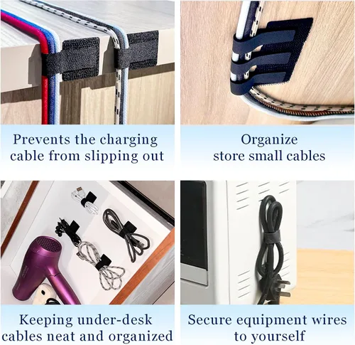 Miniatura 7 de Gestión de cables de escritorio, organizadores de cables para cordones - Actualización 48 PCS bridas de cable autoadhesivas negras con respaldo