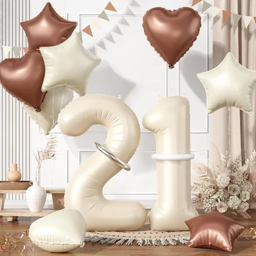 Miniatura 19 de Globos dorados de color champán con el número 11, globos de oro claro, globo de aluminio dorado con forma de corazón con estrella y globo largo