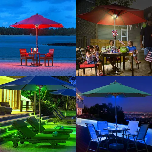 Miniatura 2 de Luz de sombrilla funciona con pilas, 16 luces RGB que cambian de color para sombrilla de patio con control remoto, luces exteriores debajo