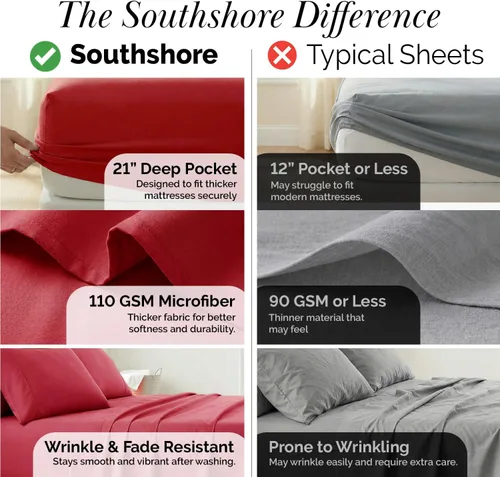 Miniatura 271 de Southshore Fine Living, Inc. Juego de 7 piezas de sábanas King divididas para cama ajustable, juego de sábanas King divididas con bolsillo de 21