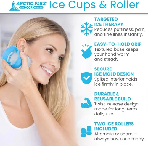 Miniatura 2 de Arctic Flex Rodillo de hielo para cara, ojos y cuello (paquete de 2) – Rodillo de hielo facial masajeador para el cuidado de la piel, bolsas
