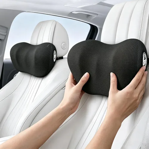 SPRFUFLY Paquete de 2 almohadas para reposacabezas de coche, almohada de nube para coche con correa ajustable - 100% espuma viscoelástica y funda