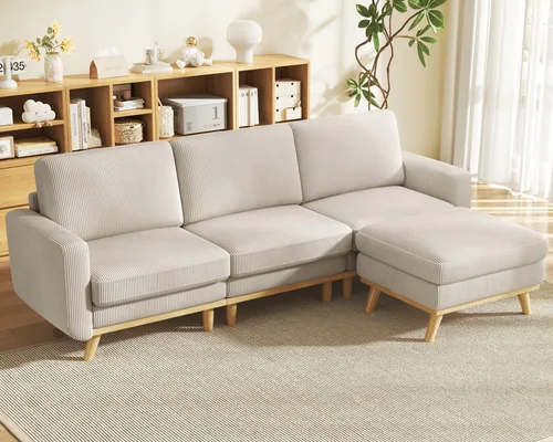 Miniatura 32 de Vesgantti Sofá modular en forma de U de 119 pulgadas, sofá modular de pana con asiento profundo y soporte de resortes, sofá convertible con 2 Beige