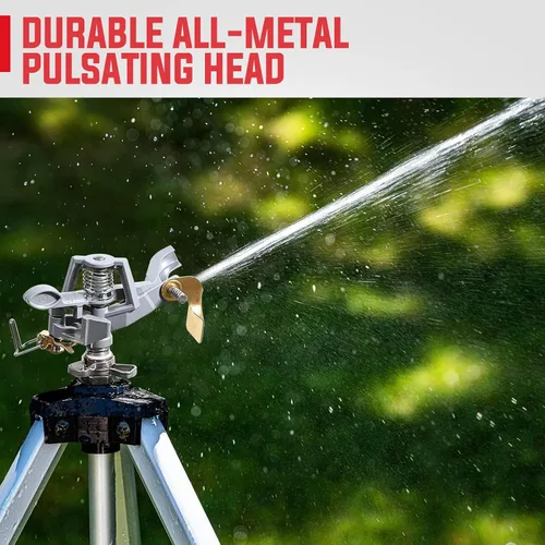 Miniatura 7 de YAMATIC Aspersor de impacto en base de trípode ajustable, área grande de 360 grados, rociador pulsador ajustable resistente para riego de césped