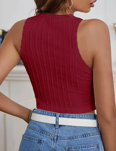 Miniatura 4 de Zeagoo Camisetas sin mangas cortas y sexys para mujer, de punto acanalado, sin mangas, cuello alto, lindas camisetas cortas de verano Y2k