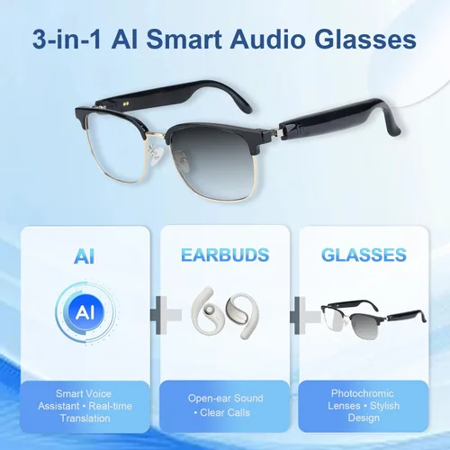 Miniatura 2 de Lentes inteligentes AI para hombres y mujeres con traducción y Bluetooth 6.0, compatibles con más de 160 idiomas lentes fotocrómicas, gafas