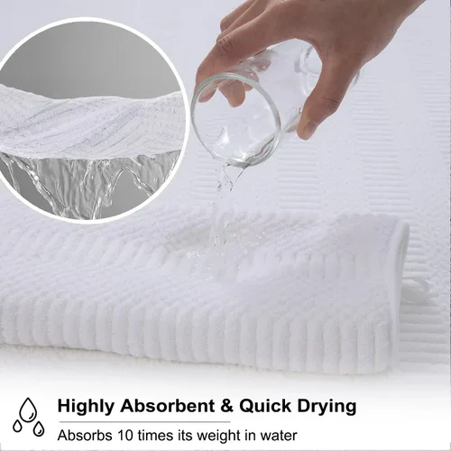 Miniatura 5 de Juego de 8 toallas de baño extragrandes blancas - 2 toallas de baño extra grandes, 2 toallas de mano, 4 paños - 600GSM suaves, altamente Blanco