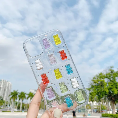 Miniatura 3 de UnnFiko Funda Transparente Bonita para Teléfono iPhone 13 mini, Osos de Dibujos Animados Súper Kawaii, Fundas Protectoras Suaves para Teléfono