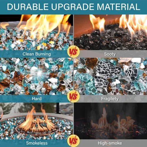 Miniatura 98 de NUPICK Vidrio de Fuego de 5 Libras, Vidrio Brillante para Fogata de 1/2 Pulgada, Roca de Vidrio Templado para Fogata para Propano o Gas Natural